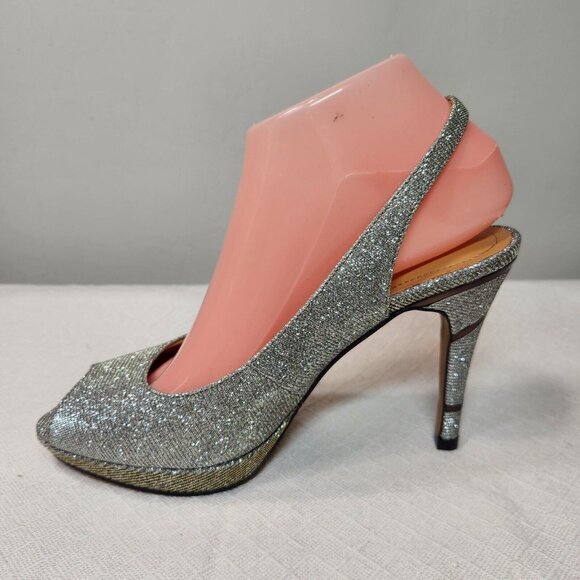 J Renee Women's Size 8 M Toe Platform Sculptured High Heel Glitter  Silver -9 - Picture 5 of 9